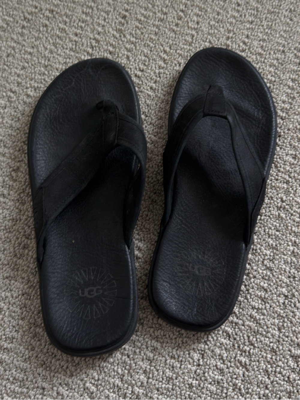 UGG Black Leather Thong Sandals